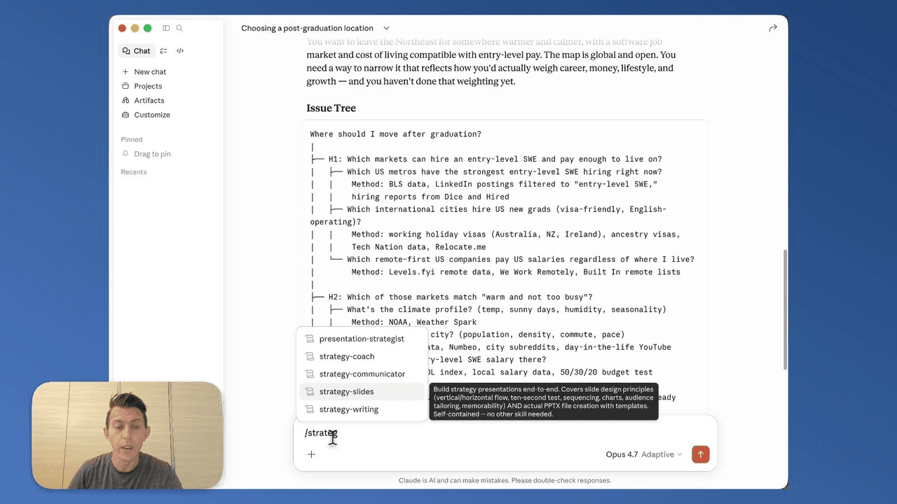 Example walkthrough: using AI skills to solve a hypothetical relocation problem